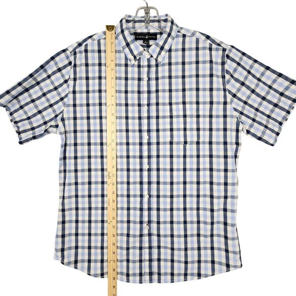 Beverly Hills Polo Club Men's Shirt Short Sleeve Button Up Blue White Check Lrg - Picture 7 of 12